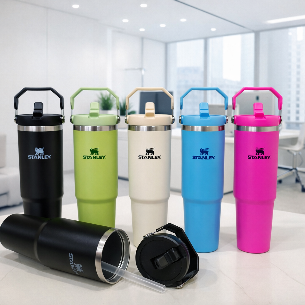 Premium 30oz (900ml) Insulated Flip Straw Tumbler – Leakproof Stainless Steel Travel Mug with Handle