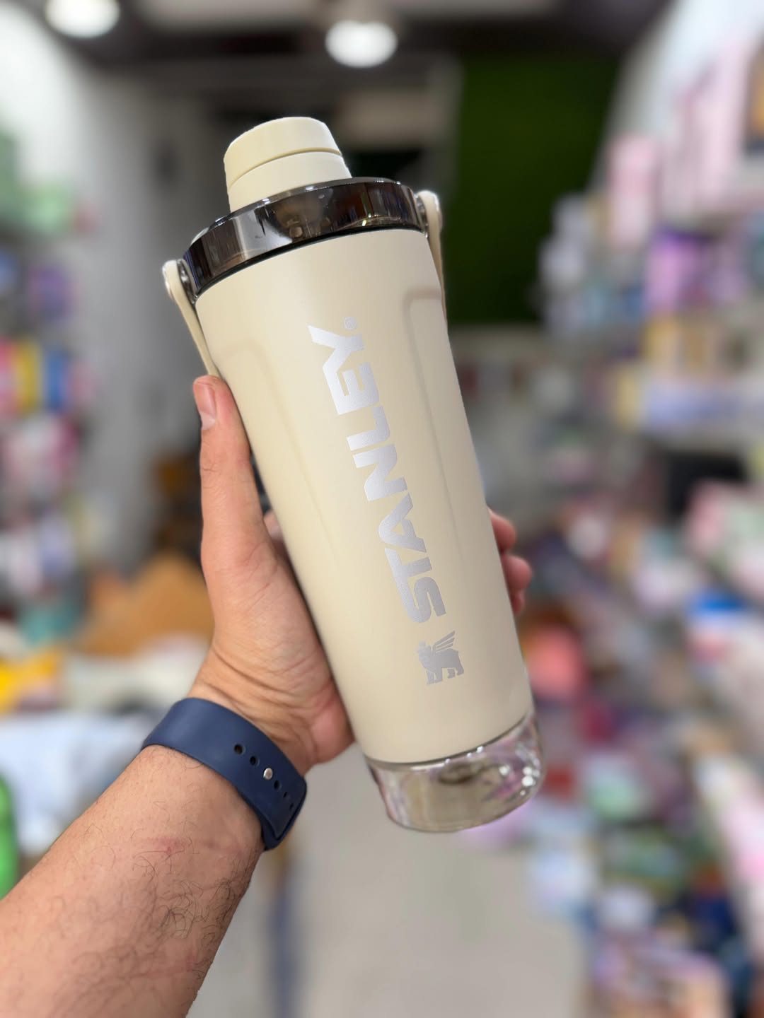 Stanley Style Insulated Protein Shaker Bottle with Storage Compartment – 20oz