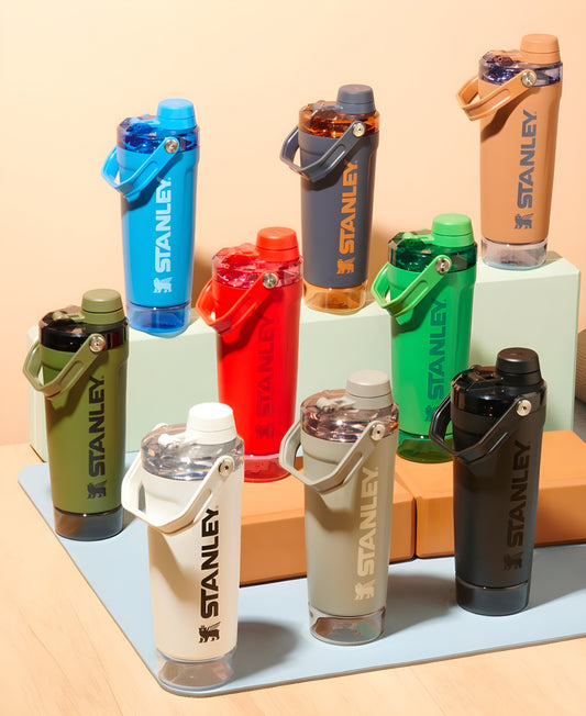Stanley Style Insulated Protein Shaker Bottle with Storage Compartment – 20oz