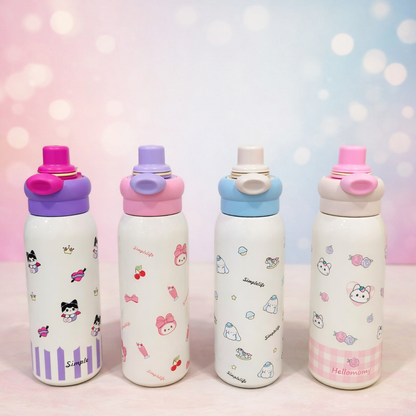 Insulated Stainless Steel Kids Water Bottle – Cute Cartoon Printed School Bottle with Flip Lid (4 Designs)