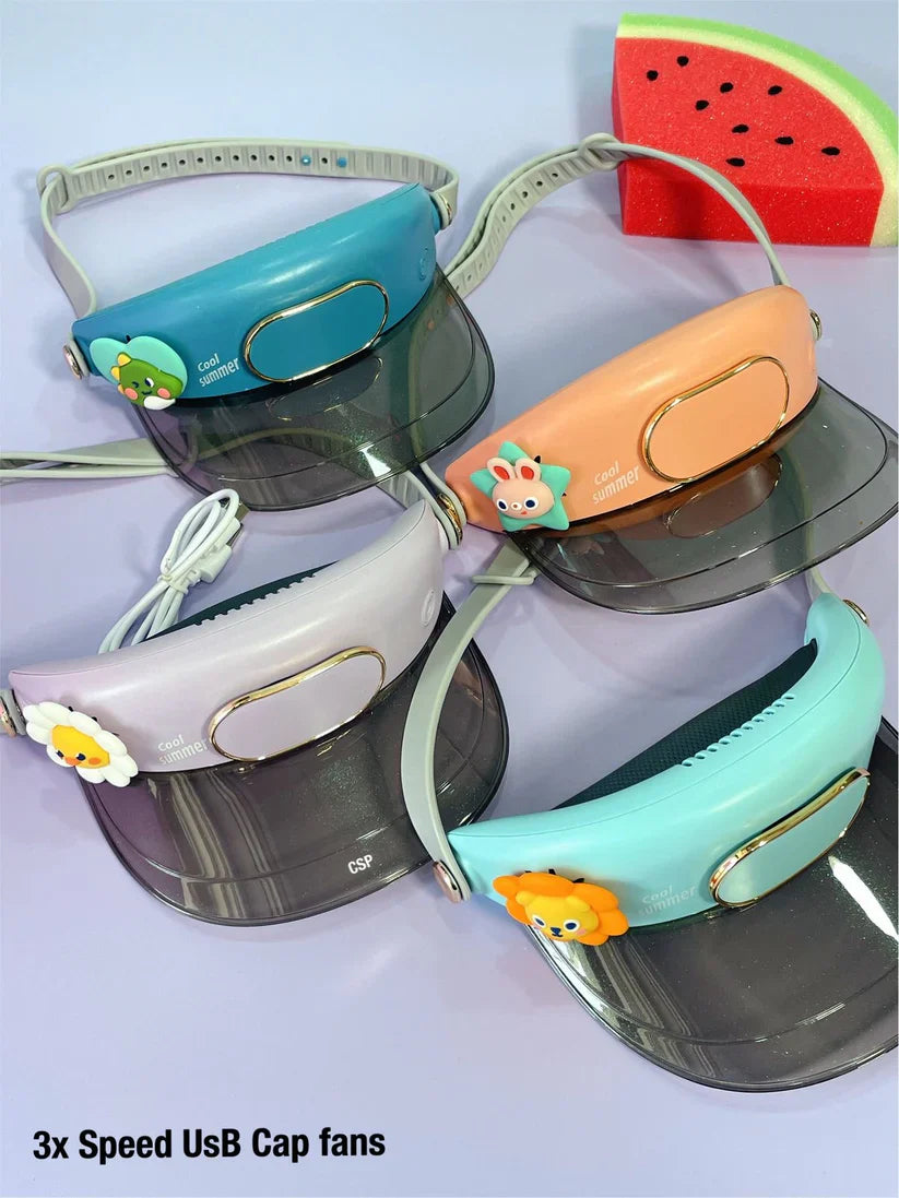 Portable USB Rechargeable Cooling Fan Cap 3 Speed Summer