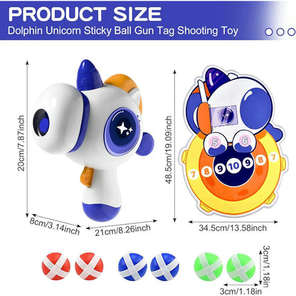 Dolphin Unicorn Sticky Ball Shooting Toy Gun for Kids (Blue/Pink)
