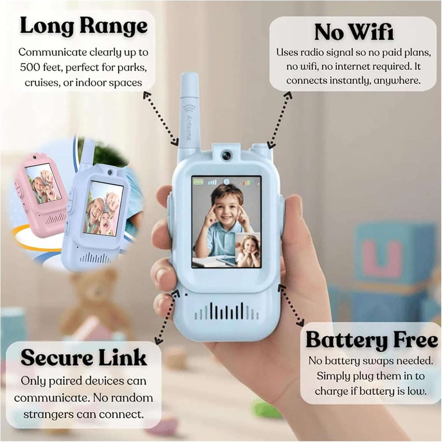 Video Walkie Talkies for Kids | HD Camera, Voice Changer & Screen Display