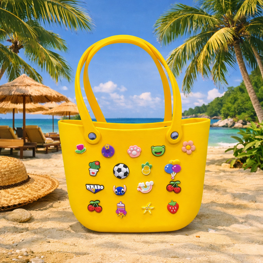 Waterproof Silicone Tote Bag with Charms – Trendy Beach & Everyday Handbag for Teens & Women (4 Colors)