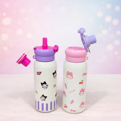 Insulated Stainless Steel Kids Water Bottle – Cute Cartoon Printed School Bottle with Flip Lid (4 Designs)
