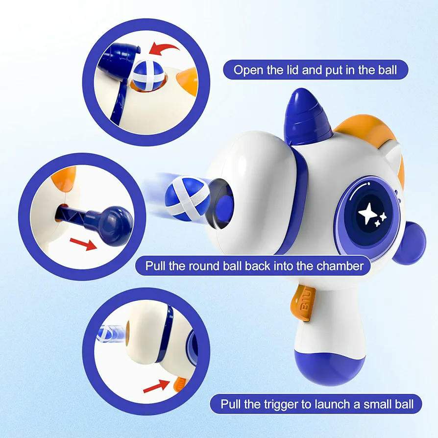 Dolphin Unicorn Sticky Ball Shooting Toy Gun for Kids (Blue/Pink)