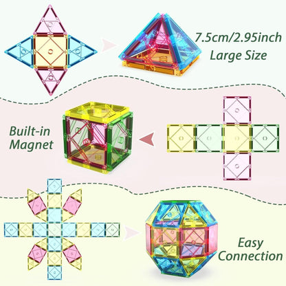 Kishuu & Co. 45 PCS Magnetic Tiles Rolling Ball Track Set – STEM Building Blocks Toy for Kids