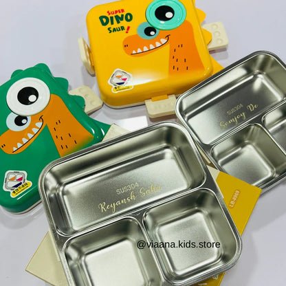 Dino Eye Stainless Steel Lunch Box for Kids – Leakproof Cute Cartoon Tiffin Box with Compartments (School & Travel)