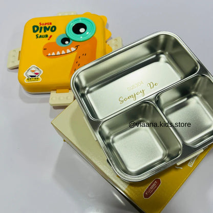 Dino Eye Stainless Steel Lunch Box for Kids – Leakproof Cute Cartoon Tiffin Box with Compartments (School & Travel)