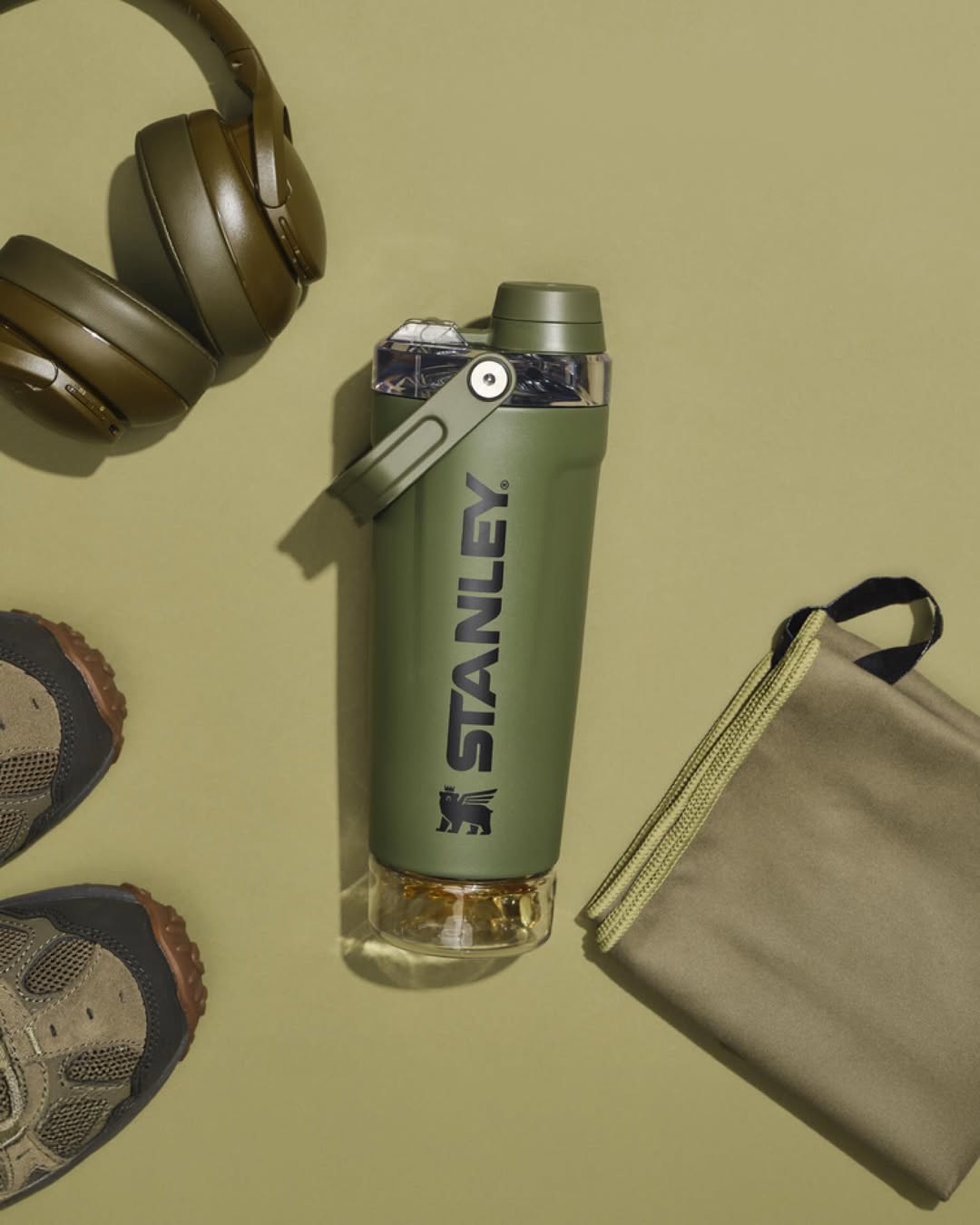 Stanley Style Insulated Protein Shaker Bottle with Storage Compartment – 20oz