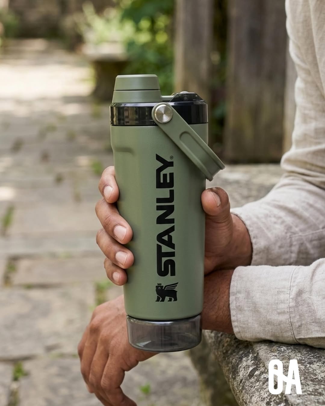 Stanley Style Insulated Protein Shaker Bottle with Storage Compartment – 20oz
