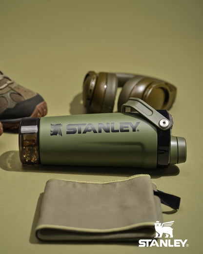 Stanley Style Insulated Protein Shaker Bottle with Storage Compartment – 20oz