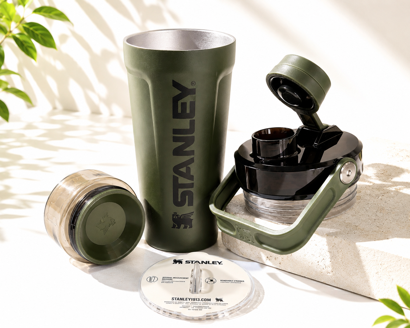 Stanley Style Insulated Protein Shaker Bottle with Storage Compartment – 20oz