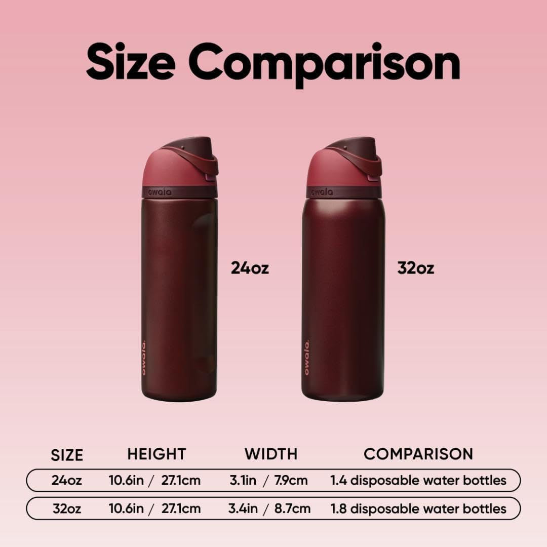 Owala FreeSip® Black Cherry Edition – 24oz / 32oz Insulated Stainless Steel Water Bottle