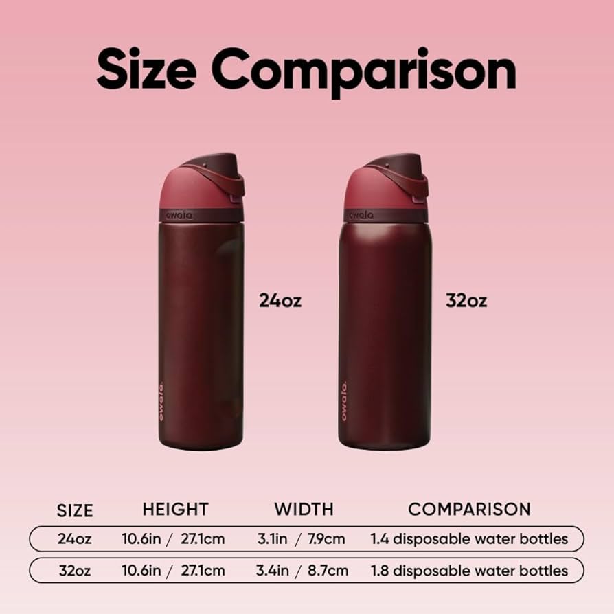 Owala FreeSip® Black Cherry Edition – 24oz / 32oz Insulated Stainless Steel Water Bottle