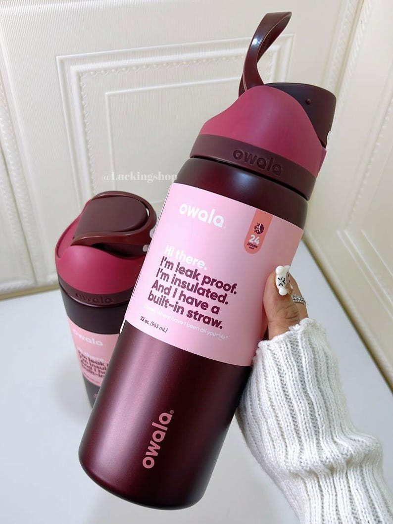 Owala FreeSip® Black Cherry Edition – 24oz / 32oz Insulated Stainless Steel Water Bottle