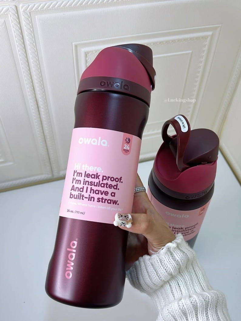 Owala FreeSip® Black Cherry Edition – 24oz / 32oz Insulated Stainless Steel Water Bottle