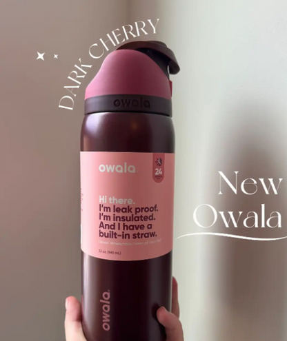 Owala FreeSip® Black Cherry Edition – 24oz / 32oz Insulated Stainless Steel Water Bottle
