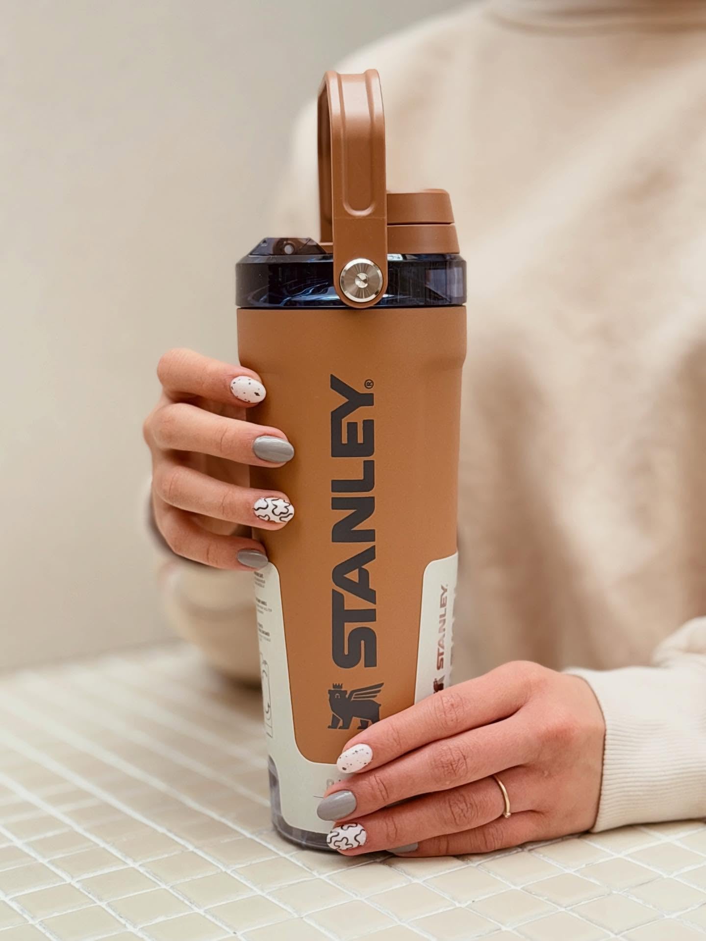 Stanley Style Insulated Protein Shaker Bottle with Storage Compartment – 20oz