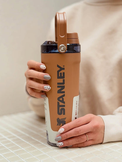 Stanley Style Insulated Protein Shaker Bottle with Storage Compartment – 20oz