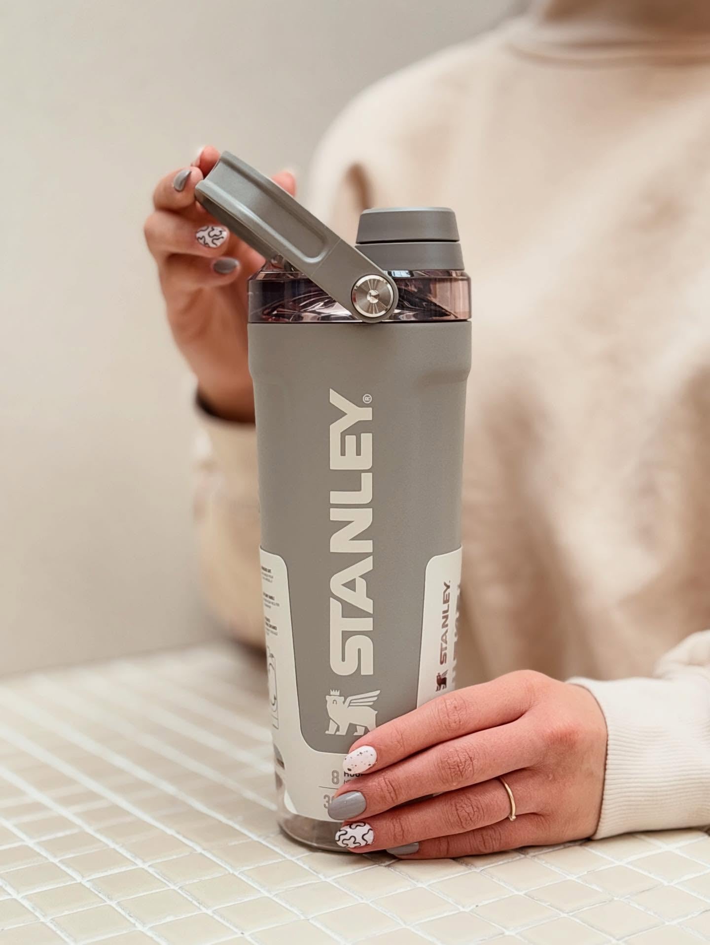 Stanley Style Insulated Protein Shaker Bottle with Storage Compartment – 20oz