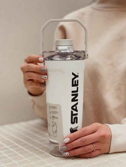 Stanley Style Insulated Protein Shaker Bottle with Storage Compartment – 20oz