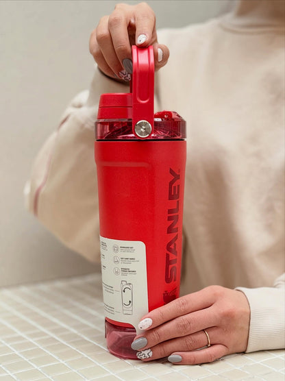 Stanley Style Insulated Protein Shaker Bottle with Storage Compartment – 20oz