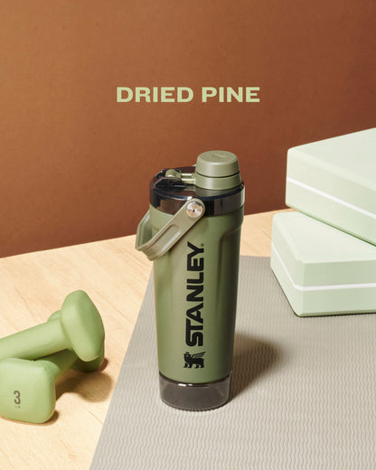 Stanley Style Insulated Protein Shaker Bottle with Storage Compartment – 20oz