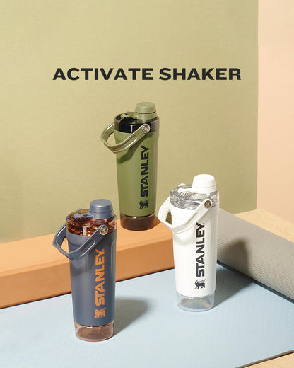 Stanley Style Insulated Protein Shaker Bottle with Storage Compartment – 20oz