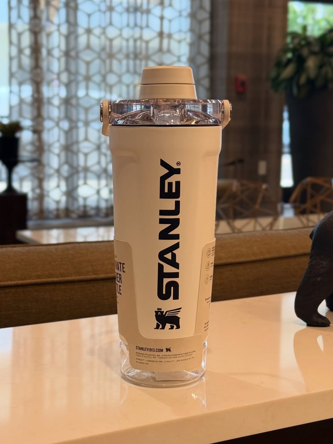 Stanley Style Insulated Protein Shaker Bottle with Storage Compartment – 20oz