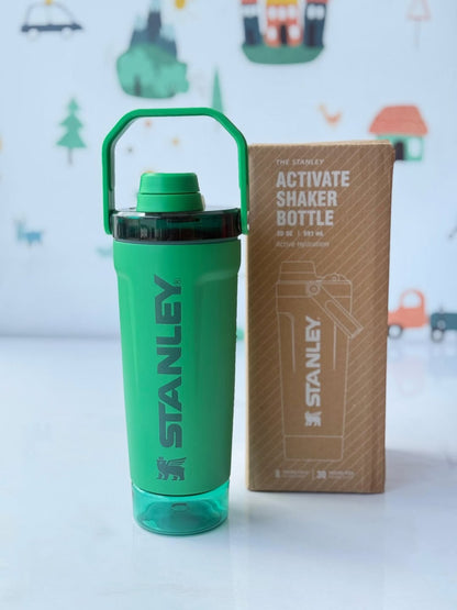 Stanley Style Insulated Protein Shaker Bottle with Storage Compartment – 20oz