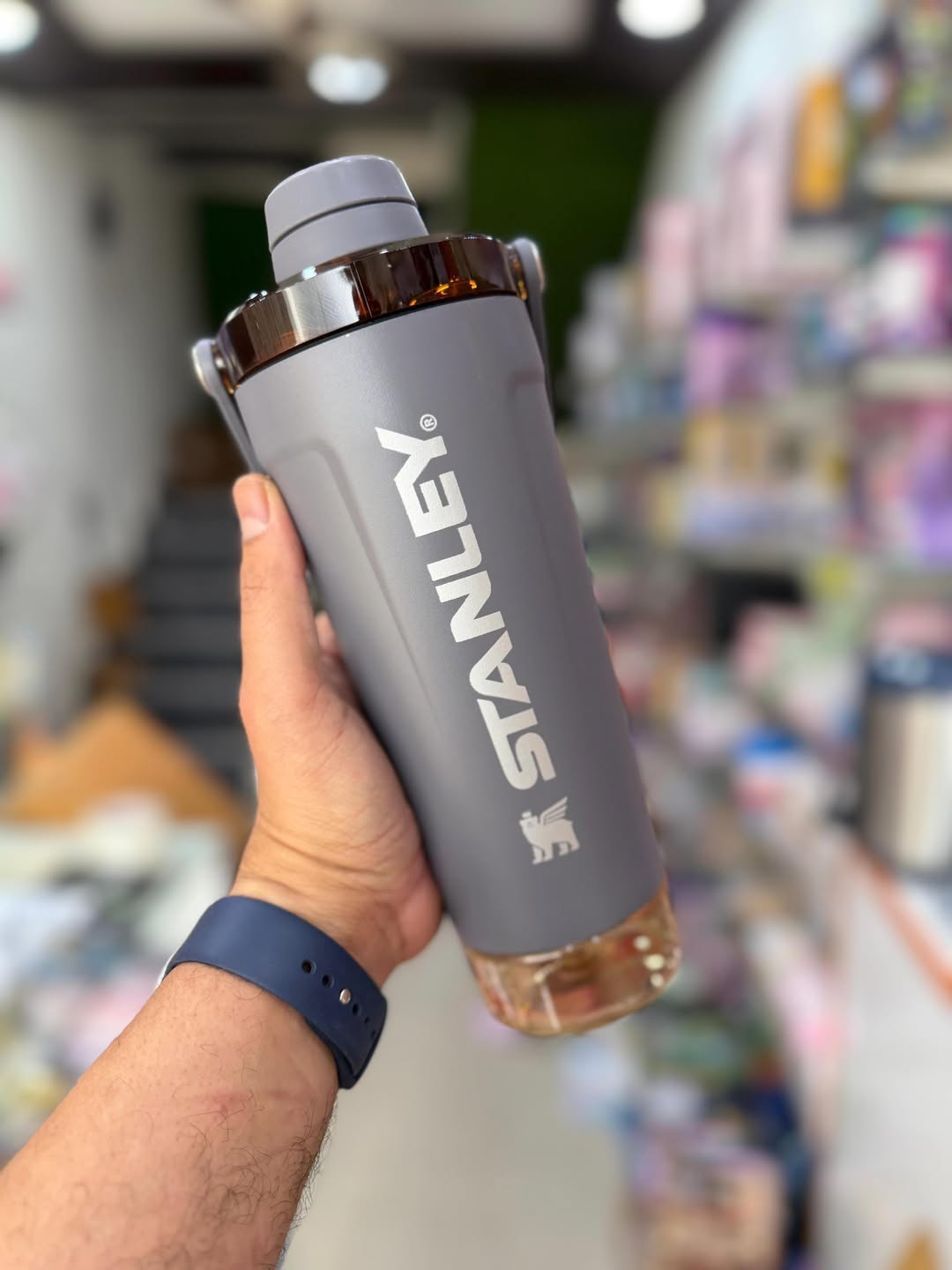 Stanley Style Insulated Protein Shaker Bottle with Storage Compartment – 20oz