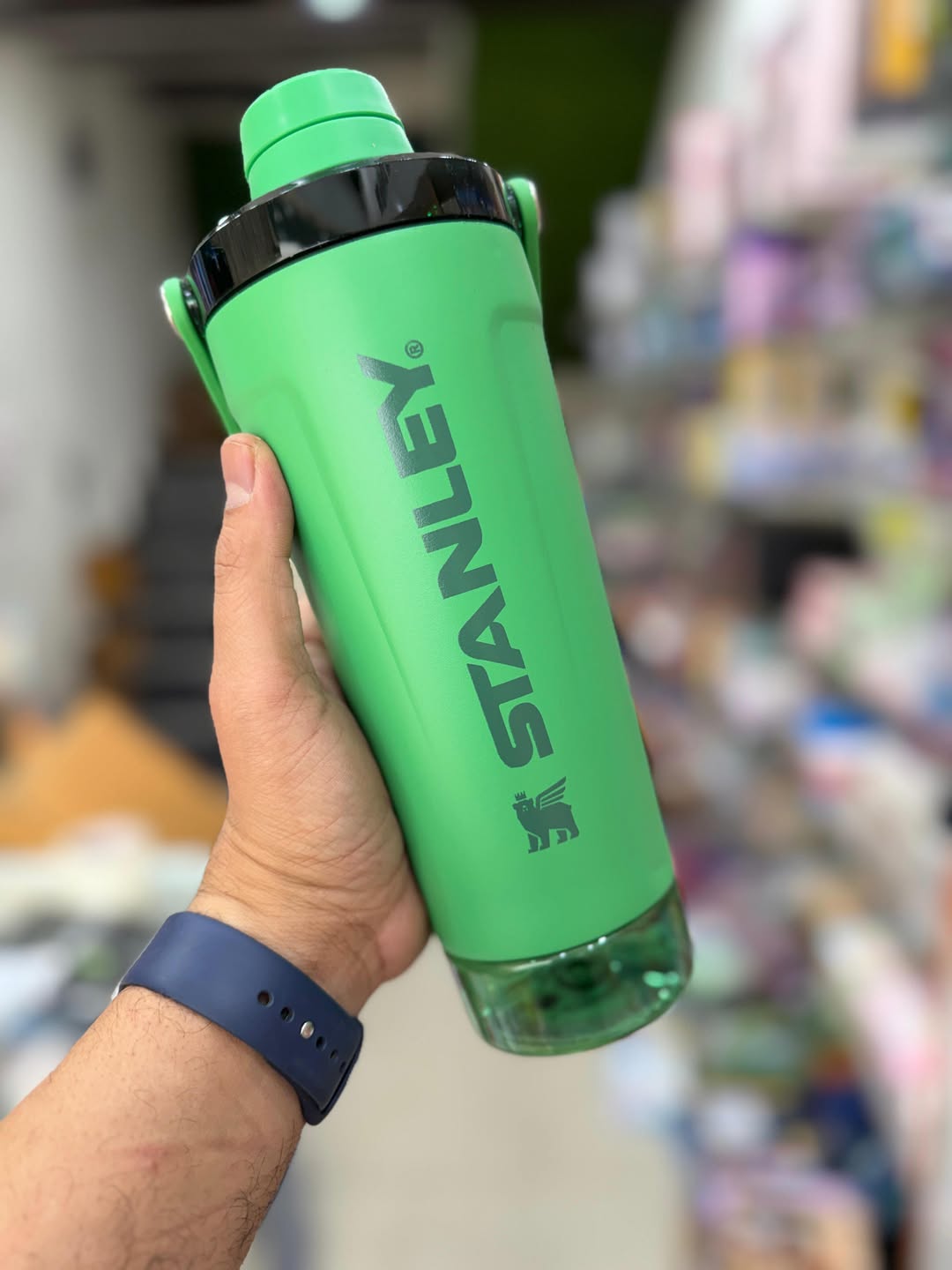 Stanley Style Insulated Protein Shaker Bottle with Storage Compartment – 20oz