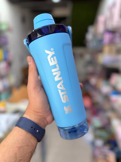Stanley Style Insulated Protein Shaker Bottle with Storage Compartment – 20oz
