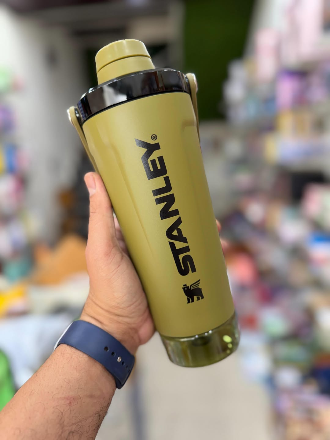 Stanley Style Insulated Protein Shaker Bottle with Storage Compartment – 20oz