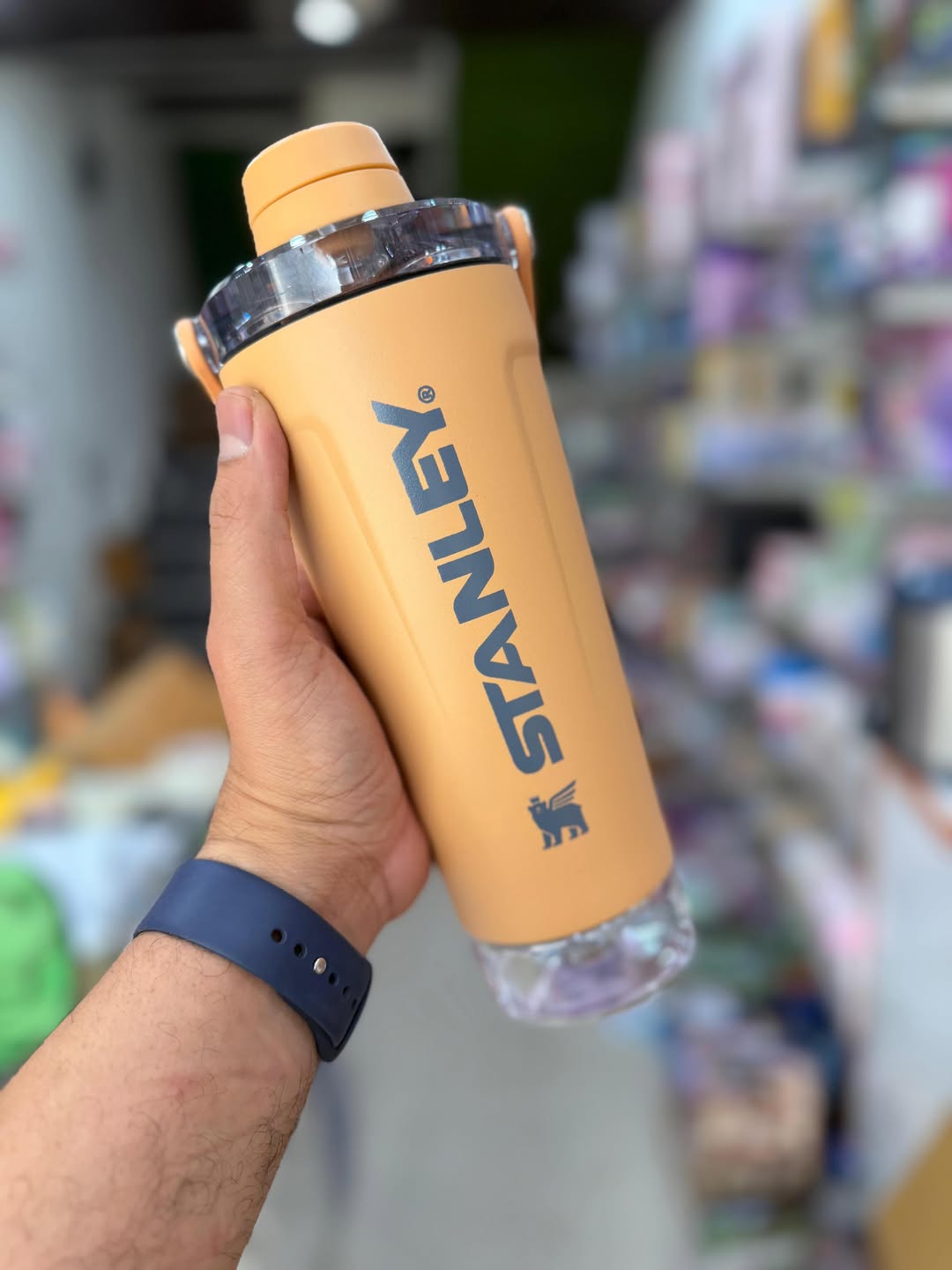 Stanley Style Insulated Protein Shaker Bottle with Storage Compartment – 20oz