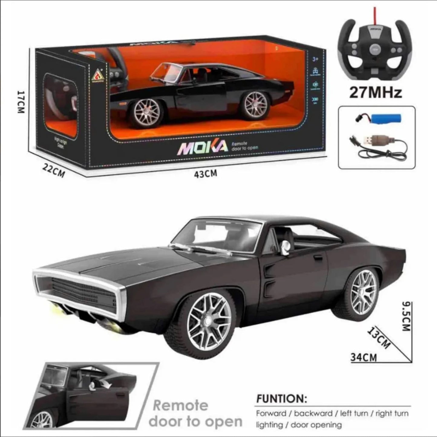 Moka dodge rc car with Openable Doors big size rc car kids & Adults
