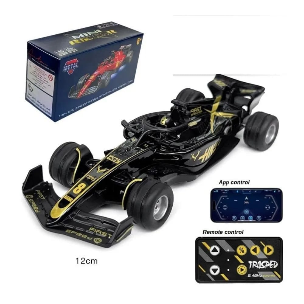 1:64 Alloy F1 Mini RC Car with Display Case | App & Remote Control | 2.4GHz | LED Lights | 3 Speed Modes