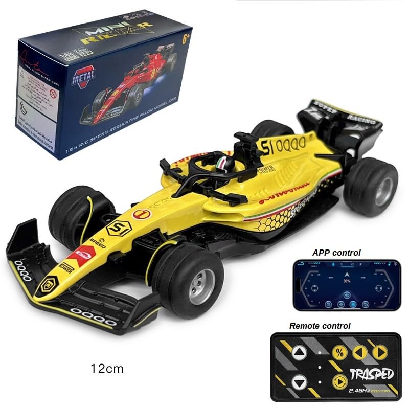 1:64 Alloy F1 Mini RC Car with Display Case | App & Remote Control | 2.4GHz | LED Lights | 3 Speed Modes