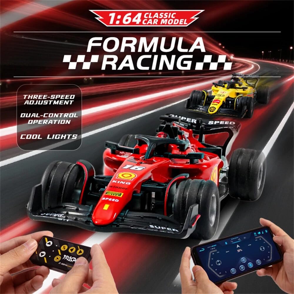 1:64 Alloy F1 Mini RC Car with Display Case | App & Remote Control | 2.4GHz | LED Lights | 3 Speed Modes