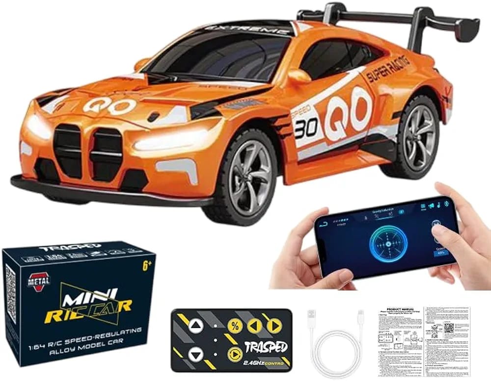 Mini RC Car 1:64 Scale with App Control & Remote – 2.4GHz Racing Car with Lights