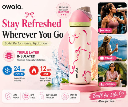 Owala Ribbon Edition 900ML / 32oz FreeSip Water Bottle – Triple Layer Insulated SS 316 Steel Flask