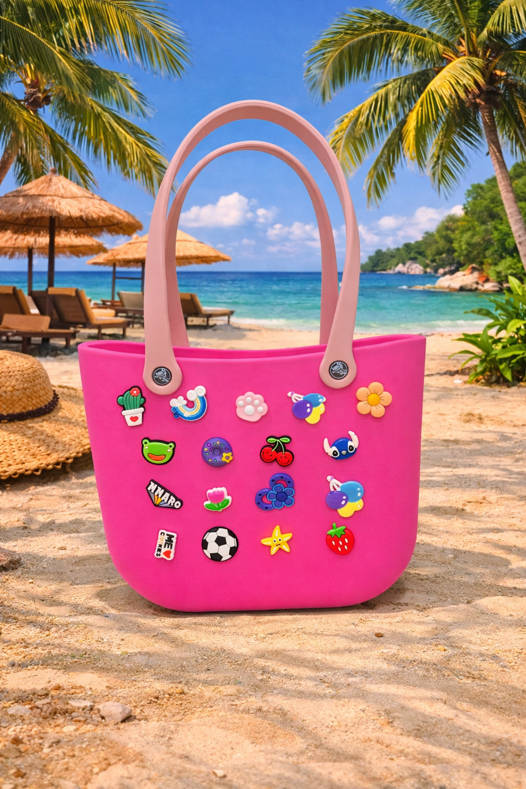Waterproof Silicone Tote Bag with Charms – Trendy Beach & Everyday Handbag for Teens & Women (4 Colors)