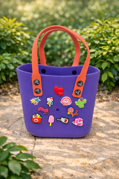 Cute Silicone Kids Tote Bag with Charms – Waterproof Customizable Handbag for Girls (6 Colors)