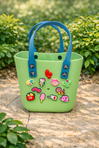 Cute Silicone Kids Tote Bag with Charms – Waterproof Customizable Handbag for Girls (6 Colors)