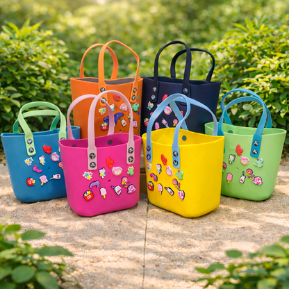 Cute Silicone Kids Tote Bag with Charms – Waterproof Customizable Handbag for Girls (6 Colors)