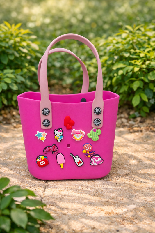 Cute Silicone Kids Tote Bag with Charms – Waterproof Customizable Handbag for Girls (6 Colors)
