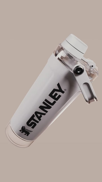 Stanley Style Insulated Protein Shaker Bottle with Storage Compartment – 20oz