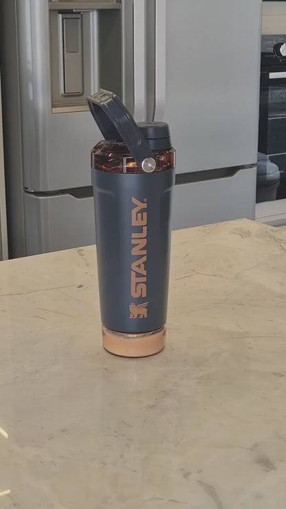 Stanley Style Insulated Protein Shaker Bottle with Storage Compartment – 20oz